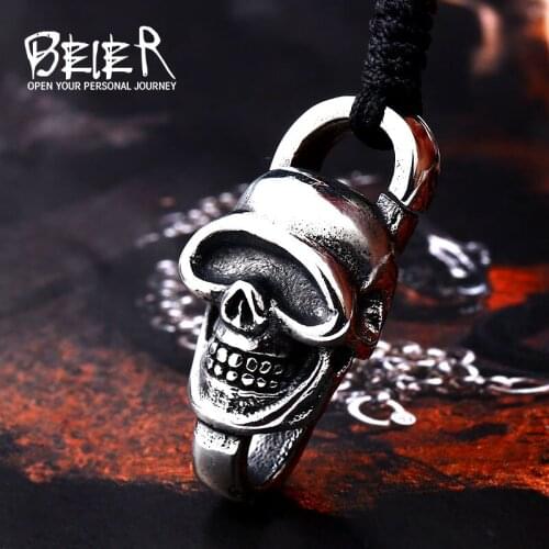 Beier 316L Stainless Steel pendant necklace punk new skull pendant angel feather Fashion jewelry BR-S001