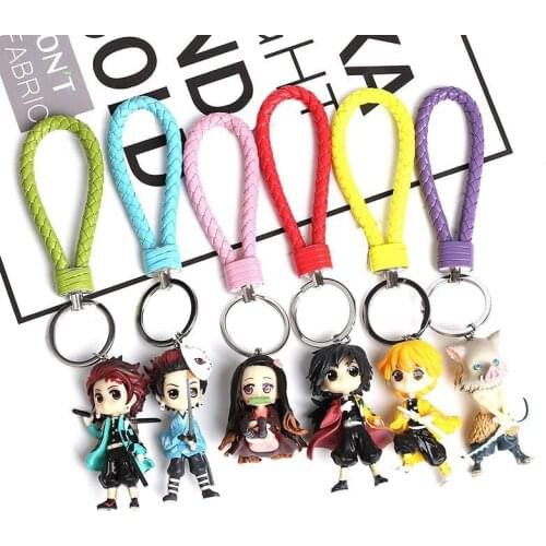 Anime Demon Slayer Keychain Womens Tanjirou Kamado Nezuko Tomioka Giyuu Kimetsu No Yaiba Rubber Cartoon Figure Pendant Key Chain