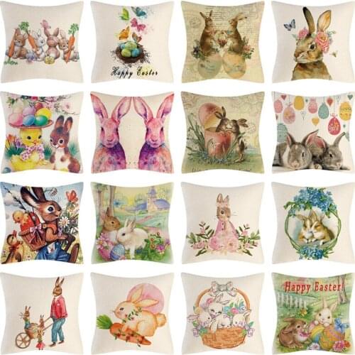 Easters Day Pillow Covers Throw Pillow Cases Eggs Bunny Rabbit Decorative Cushion Covers Sofa Bedroom Chair Car Seat Home Decor