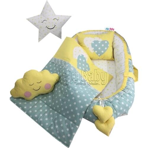 Jaju Baby Handmade, Green-Yellow Star Patterned Lux Orthopedic Babynest Set