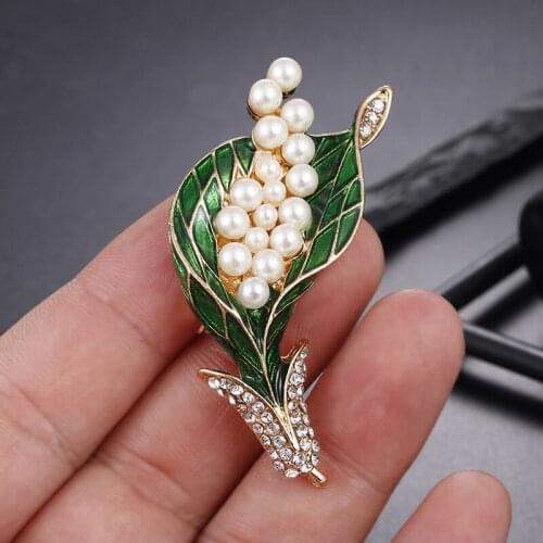Enamel Flower Plant Pearl Lapel Collar Brooch Pin Bridal Bouquet Jewelry Gift