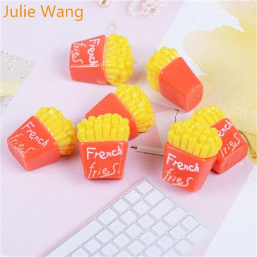 Julie Wang 10PCS Resin French Fries Charms Artificial Food Slime Jewelry Making Accessory Table Decoration Props