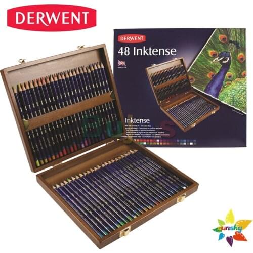 Derwent Inktense series 48 color Ink painting Water soluble color lead color pencil Wooden case Gift box ink color lead