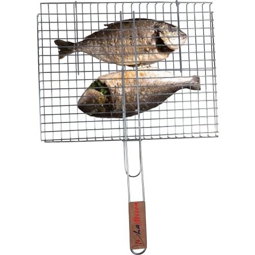 Bbq grill basket, portable wire grid rack folding garden bbq cooking tool wood handle 25x35cm