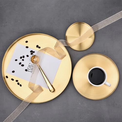 Kitchen Stainless Steel Storage Tray Space Saving Organizer Jewelry Display Plate Round Shape Multifunctional Bathroom Gold