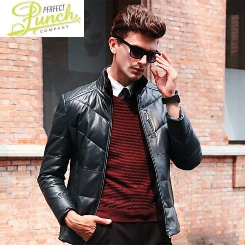 Winter New Mens Clothing Genuine Leather Down Jacket Real Mink Fur Collar Sheep Shearling Coat Male Jaqueta LXR329