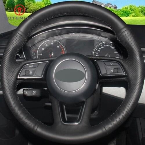 LQTENLEO Black Genuine Leather Hand-stitched Steering Wheel Cover for Audi A3 2017-2019 A4 2017-2019 A5 2018-2019 S5 2018-2019