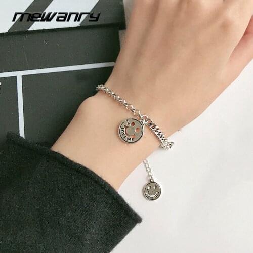 Mewanry 925 Sterling Silver Bracelet New Trend Hip Hop Couples Creative Double Smiley Party Jewelry Gifts Vintage Accessories