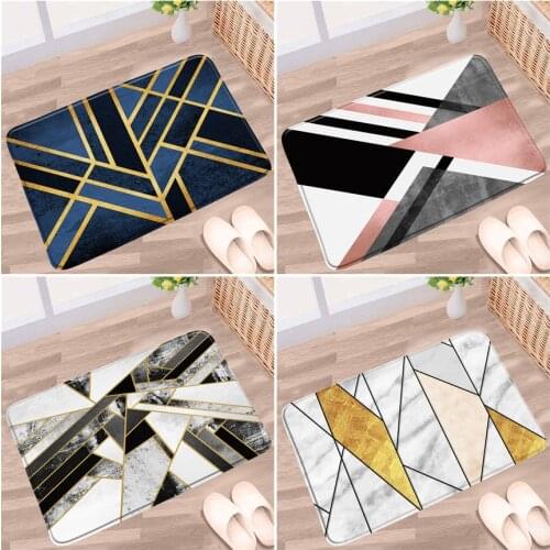 Marble Bath Mat Modern Creative Geometric Stripe Pattern Anti-slip Rug Flannel Home Decor Bathroom Kitchen Entrance Aisle Carpet