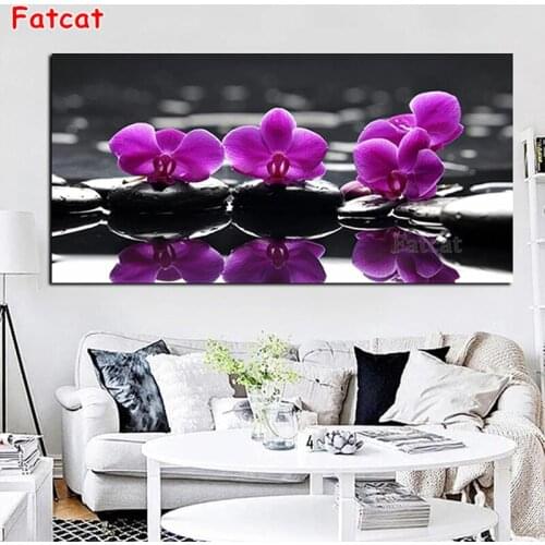 Zen Stones Purple Butterfly Orchid 5D DIY Diamond Painting Full Square Round Diamond embroidery Diamond mosaic home decor PP2114