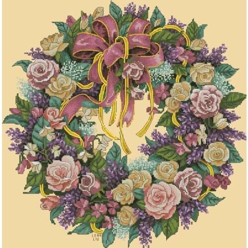 11/14/16/18/27/28 FREE delivery Top Quality popular counted cross stitch kit wreath of roses Christmas wreath garland dim 3837