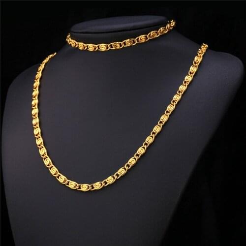 Kpop Chain Set Men Trendy Vintage Bracelet Gift Necklace Gold Color Stainless Steel Special Looping Women Jewelry Set NH202