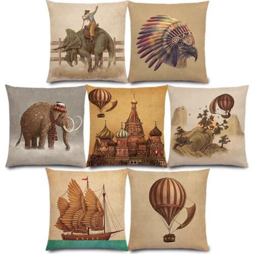 New Adventure Awaits Sail Away Analog Age Vivere Inner Space Hot Air Balloon Retro Cushion Cover Sofa Throw Pillow Case