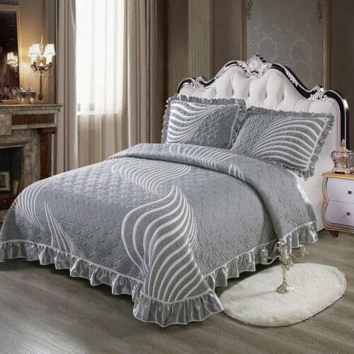 2020 new products 3D knitted cotton Quilted quilt Bedspread Fitted Sheet Pillowcases Cotton 2/3pcs Ruffle lace Bedding