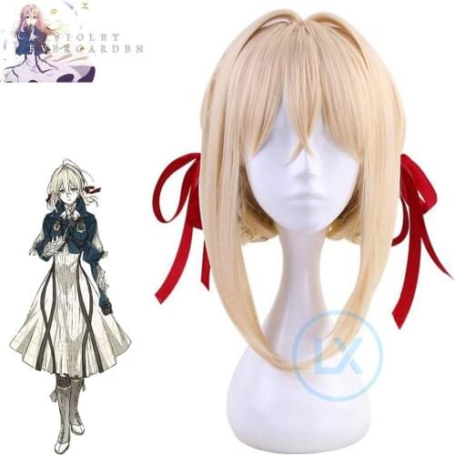 Anime Violet Evergarden Wig Ponytail Braid Buns Blonde Hair Heat Resistant Cosplay Costume Wig