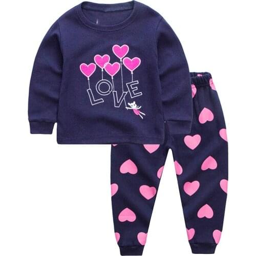 27kids Girls Cotton Pajamas Sets Toddler Babys Home Clothes Love Heart Pattern Long Sleeve kids Sleepwear 2-7Years