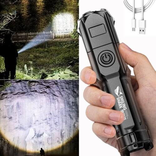 Portable LED Flashlight ABS Strong Light High-power Zoom Rechargeable Flashlight Home Outdoor Lighting Tool
