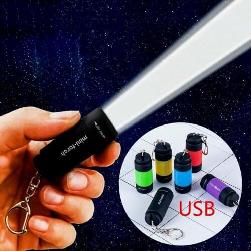 Portable Mini Keychain Flashlight USB Rechargeable LED Flashlight Waterproof Outdoor Keychain Flashlight Multi-color for Choice