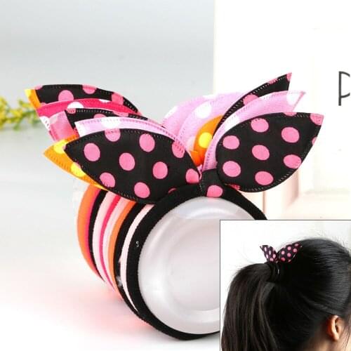 Random Color Children Hair Band Cute Polka Dot Bow Rabbit Ears Headband Girl Ring Scrunchy Kids Ponytail Holder Hair Accessories