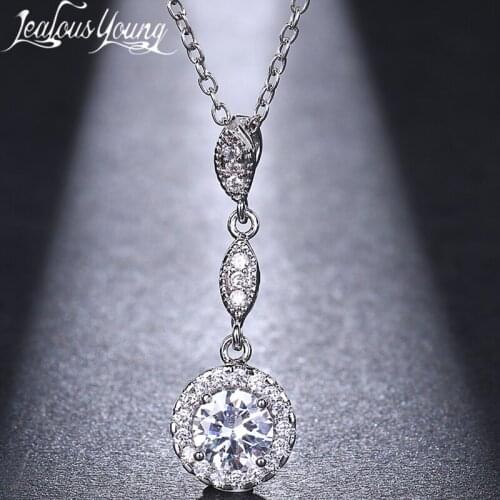 Luxury Round Drop-shaped Zirconia Pendant Charm Necklace Fashion Jewelry Wedding for Bride Party Gift