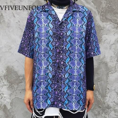 VFIVE UNFOUR Hawaiian Shirts Streetwear Hip Hop Leopard Snakeskin Python Print Short Sleeve Shirt Loose Fashion Tops