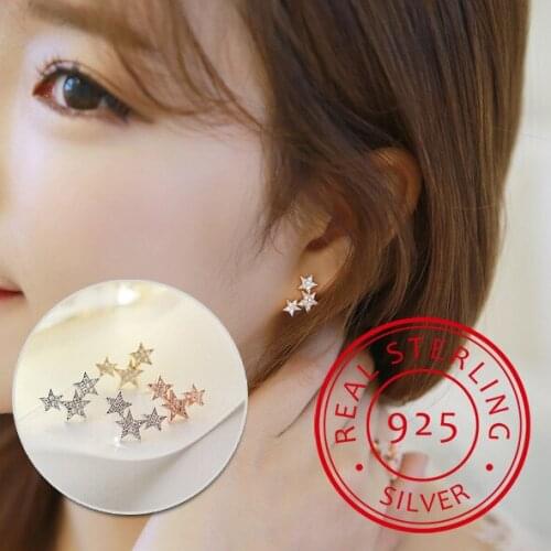 LEKANI Authentic 925 Sterling Silver CZ Exquisite Stackable Star Stud Earrings for Women Jewelry Valentines Day Gift SCE175