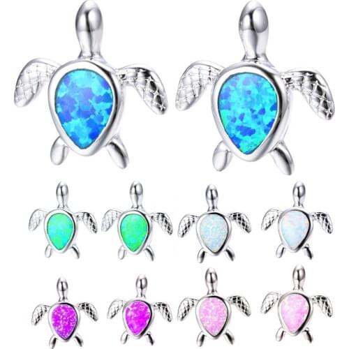 Bling Crystal Popular Lovely Sea Turtle Fire Opal Tortoise Stud Earrings Fashion Elegant Woman Ear Stud Animal Shellhard Jewelry