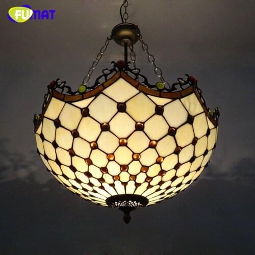 FUMAT Glass Pendant Light Art Stained Glass Light for Living Room Dining Room Lightings Beads Yellow Shade Decor Pendant Lights