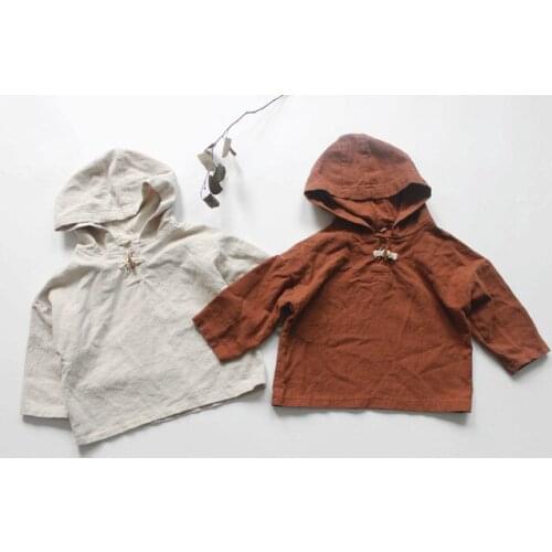 Baby Boys Hoodies Autumn Spring Kids Korean Solid Loose Casual Hooded Pullovers Fashion Cotton Linen Sweatshirt For Boy 2-8 Y