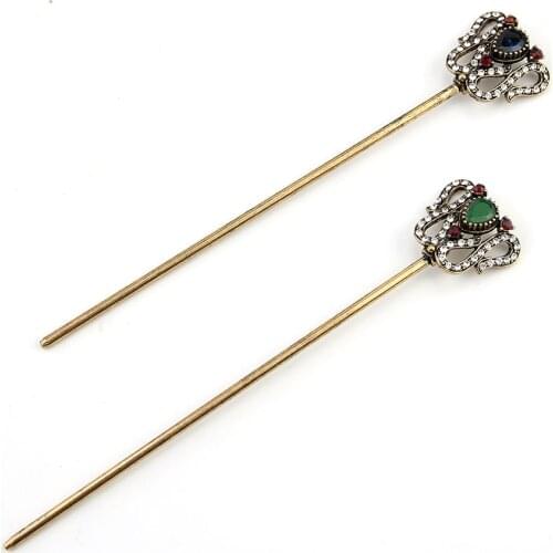 Sunspicems Vintage Arabic Hair Sticks Resin Hairpin for Women Banquet Jewelry Antique Gold Color Boho Bride Comb Tight Updo