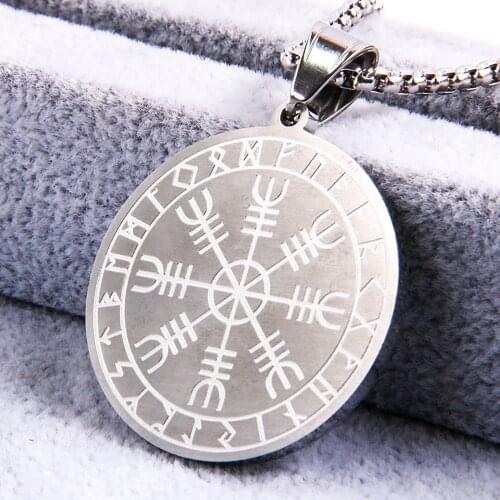 Vintage Viking Compass Pendant Necklace For Men Nordic Stainless Steel Viking Odin Rune Necklace Biker Amulet Jewelry Gift