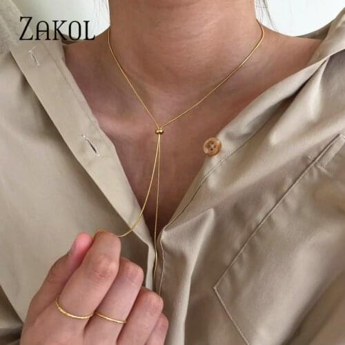 ZAKOL Korean Fashion Temperament Metal Chains Necklaces Drawstring Design Adjustable Link Chain Choker for Women Jewelry Gift