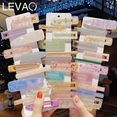 LEVAO 3PCS Korean Hair Clips Girls Acrylic Barrettes Crystal Color Hairpins Rectangular Hairgrips Iridescent Hair Accessories