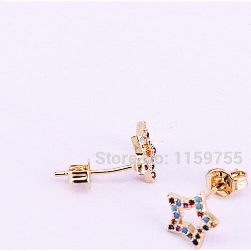 10Pair Gold Color Rainbow cz Micro Paved tiny cute Star Stud Earrings For Women Jewelry