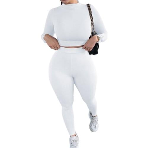 Women’s Spring Suits Solid Long-Sleeves Short Top High-Waist Skinny Pants Casual Outfits for Ladies