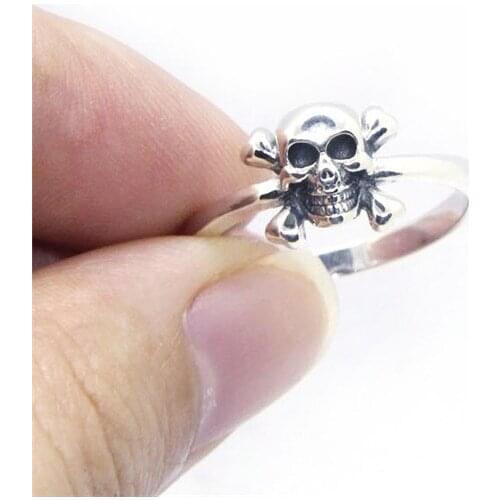 Wholesale Price Real 925 Silver Cross Bones Skull Ring Top Quality Fashion Ladies Mini Skull Ring