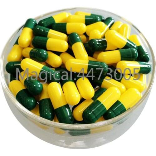 0# 1000 pcs / lot.green and yellow colored hard gelatin empty capsules, hollow gelatin capsules ,joined or separated capsules
