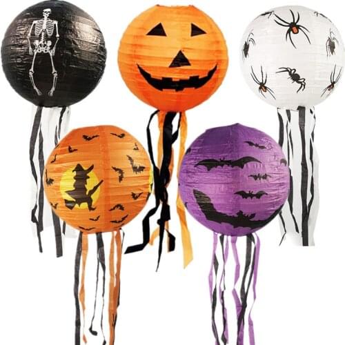 1/2pcs 20cm Halloween Decoration Pumpkin Spider Bat Witch Hanging Lantern Portable Paper Hanging Ball Home Party Supplies Gifts