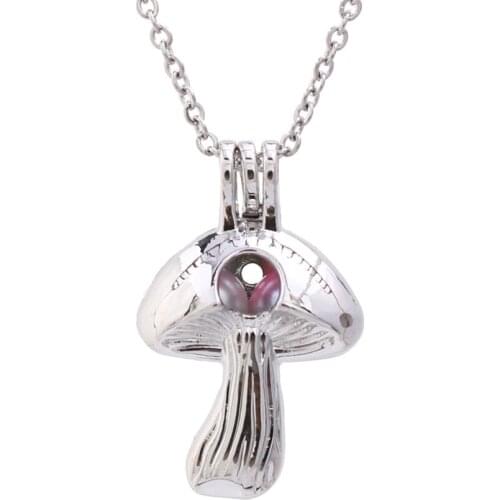 1pc Silver Plated Mushroom Pearl Cages Necklace Steel Chain Jewelry for Oyster Pearls Aroma Essential Oil Lockets Diffuser