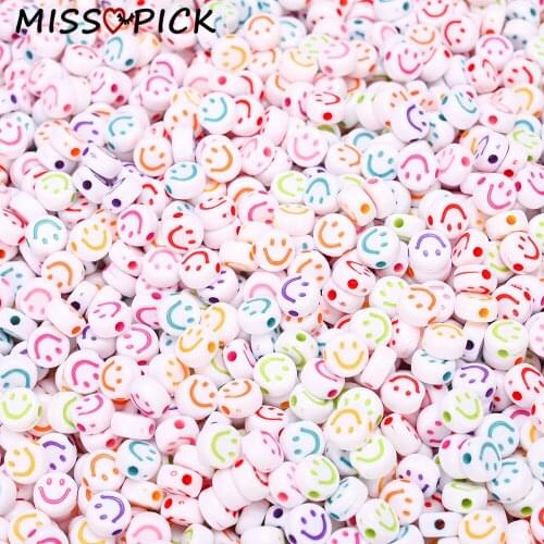 100pcs Acrylic Beads Round Flat White Smiley Face Loose Spacer Beads for Jewelry Making DIY Bracelet Accessories Wholesale