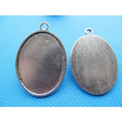 20pcs Antique Silver/Antique Bronze Oval Base Setting Tray Bezel Pendant Charm/Finding,fit 30mmx40mm Cabochon/Cameo,DIY Jewellry