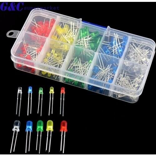 375pcs 10 value 5mm 3mm 5 Farbe Round Bright Light LED Diode Lampe Sortiment Kit diy electronics