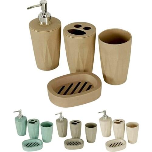 4Pcs/Set Bathroom Suit Accessories Includes Lotion Bottle Cup Toothbrush Holder Soap Dish Wheat Straw Washroom Suit
