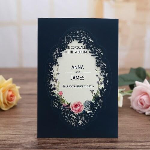 50pcs Navy Blue Gold Burgundy Pink Vertical laser cut Universal Engagement Anniversary party wedding invitation