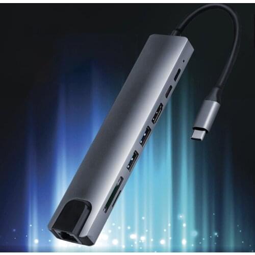 8-in-1 Type C Hub Laptop Computer Peripheral Docking Station USB Adapter P9YA