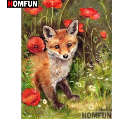 HOMFUN Diamond Painting Full Square/Round Drill 5D DIY "Flower fox" Daimond Embroidery Rhinestone Cross Stitch Decor A13408
