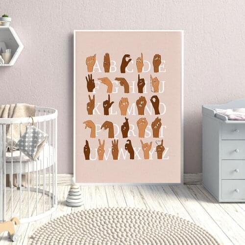 American Sign Language Nordic Poster Sign Language Alphabet Canvas Painting Wall Art Picture ABC Prints Kids Room Nursery Decor