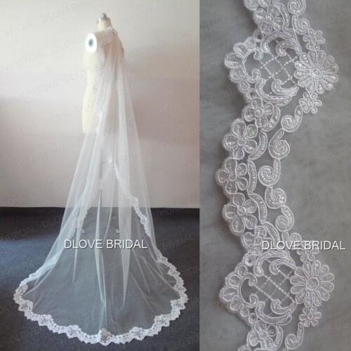 Designer Luxury Two Meter Wedding Veil Lace Appliqued One Layer Metal Comb Bridal Party Hair Accessory Veils