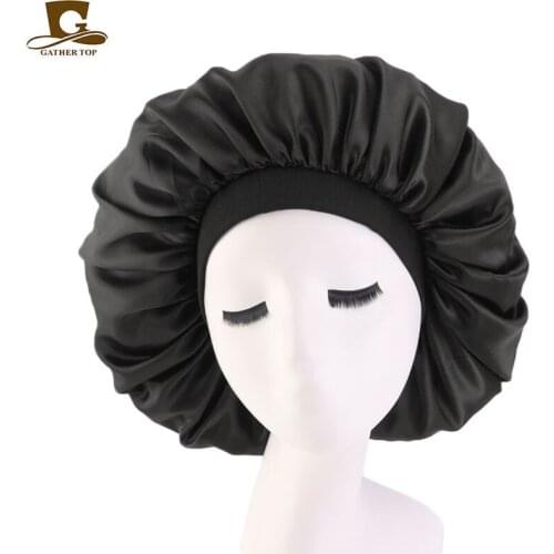 Womens Printed Nightcap Extra Large Fashionable Wide-Brim Wrap Accessorie Elastic Round Hat Silk Satin Hair Headdress