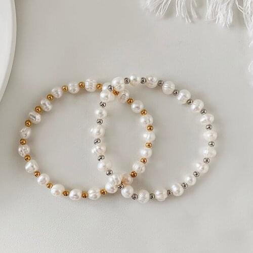 Elegant Freshwater Pearl Bracelets for Women Korean Jewelry Handmade Stainless Steel Beaded Bracelet Wedding Stretchy Bijoux